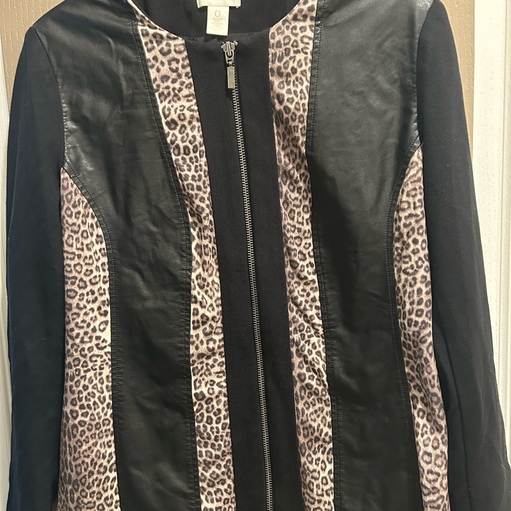 Chico's Black and Leopard Leather Jacket